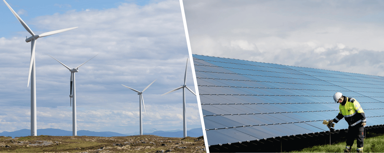fotos represenando energía eólica y solar