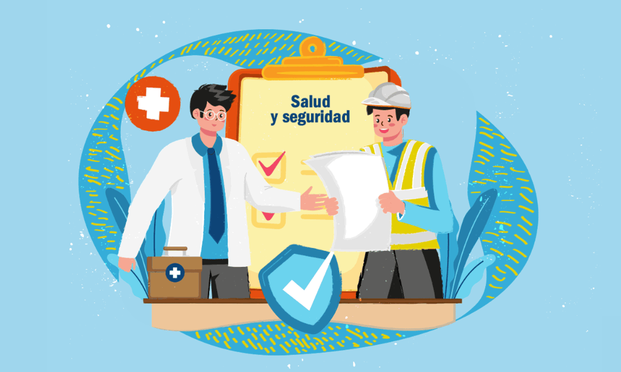 Ilustración de dos trabajadores con sus elementos de seguridad