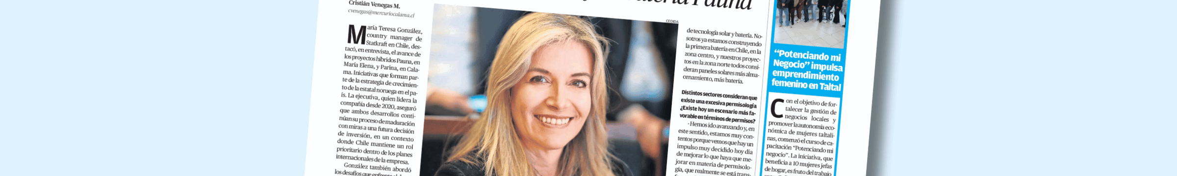 imagen de aparición en el Mercurio de Antofagasta de entrevista a María Teresa González