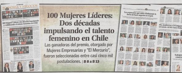 Portada de El Mercurio con anuncio de 100 Mujeres Líderes 2021