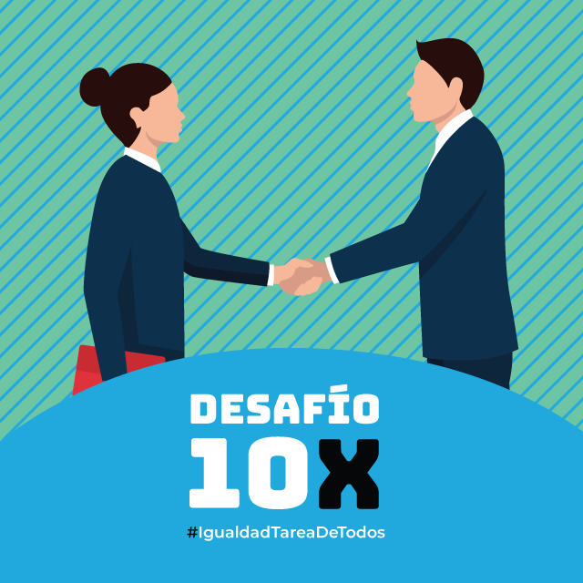 Ilustración desafío 10X representada con dos personas con manos estrechadas